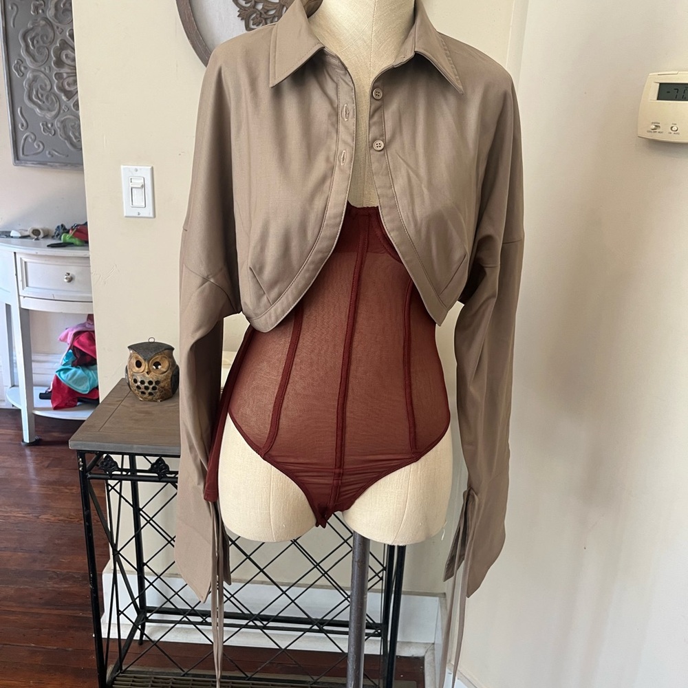 PLT light Brown Cropped shirt/jacket  with wide sleeves